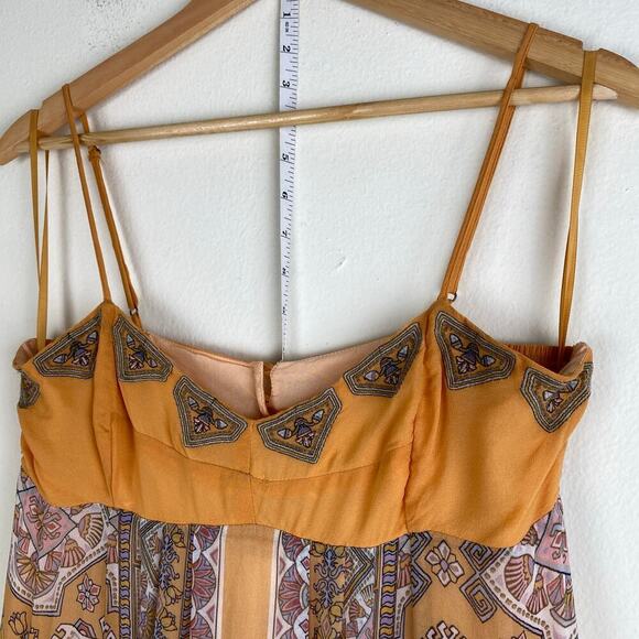 Anthropologie Calida Maxi Dress Size 4P Dark Yellow Print Festival Boho Vacation - Picture 6 of 14